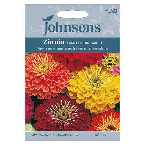 Johnsons Zinnia Giant Double Mixed Seeds - DeWaldens Garden Centre