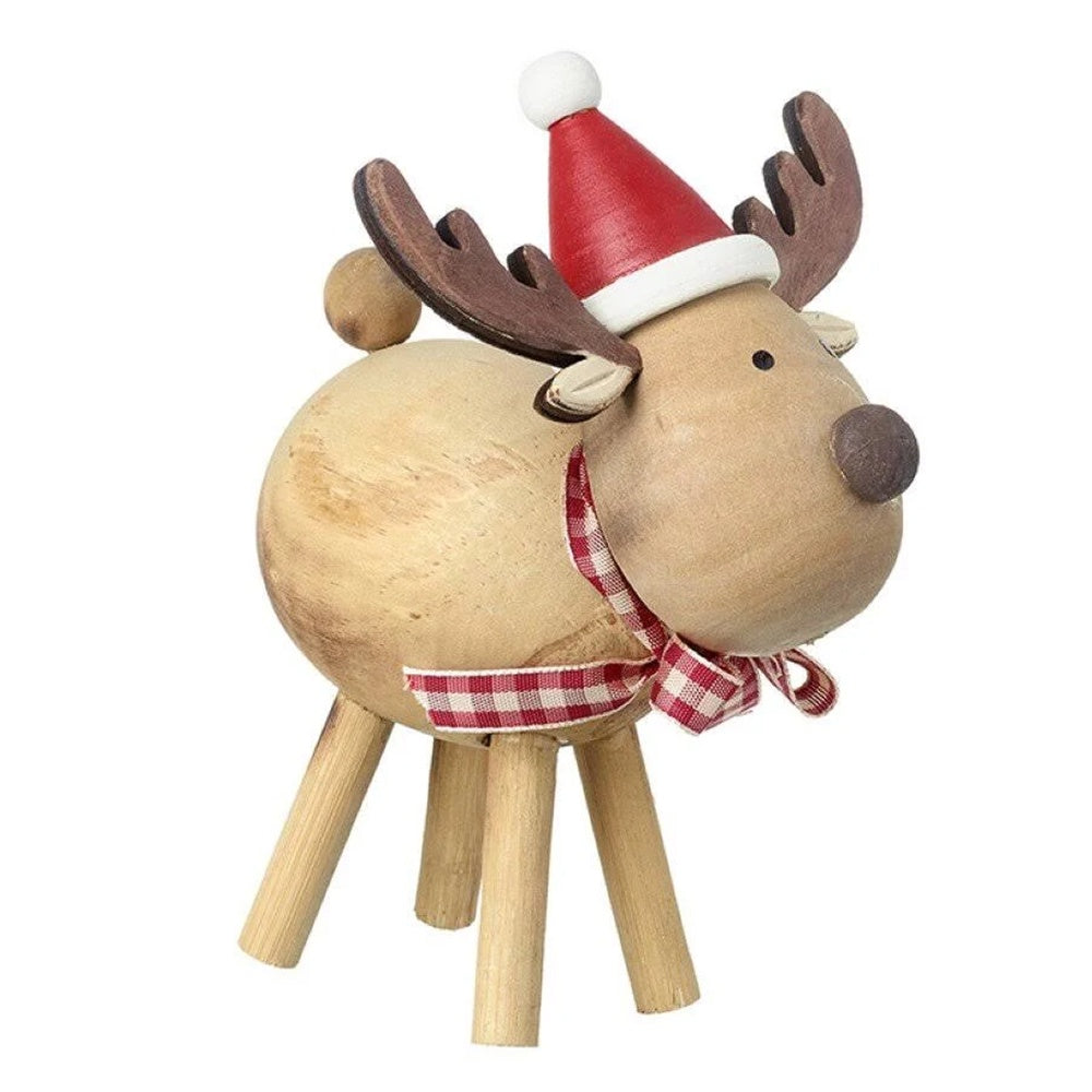 Heaven Sends - Wooden Reindeer with Check Bow – DeWaldens Garden Centre